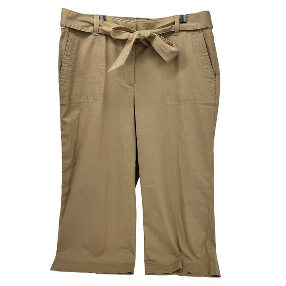 Talbots Cropped Pants Womens 12 Khaki Tan Coastal Cotton Tie Waist + Pockets - Picture 4 of 10